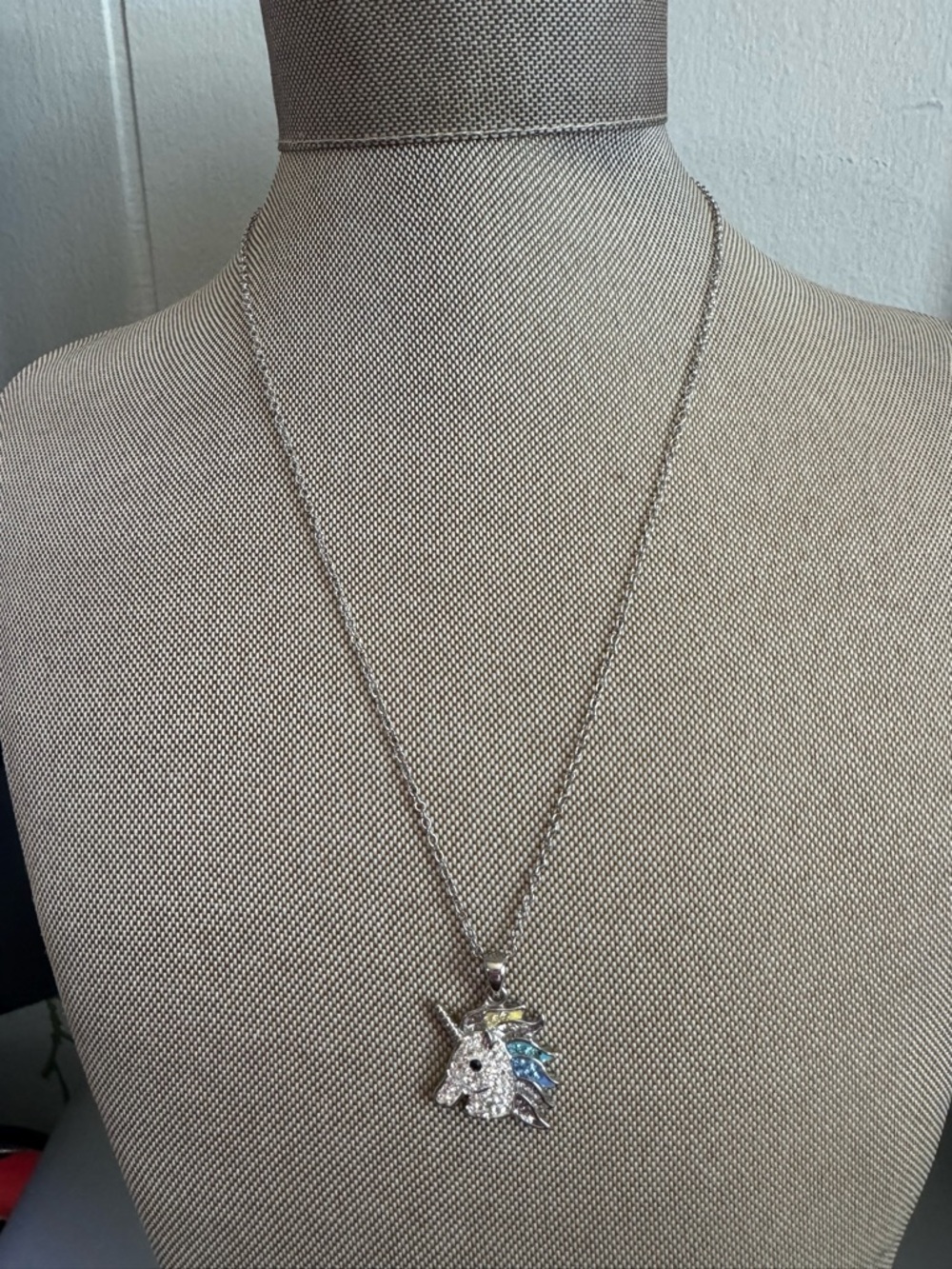 Silver Unicorn Pendant Necklace with Multicolor Accent